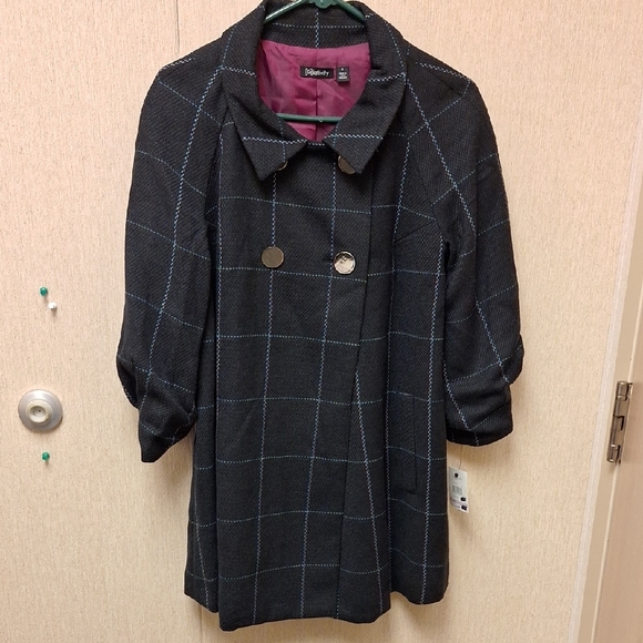 Relativity Dark Gray Plaid Trench Coat - Picture 1 of 11